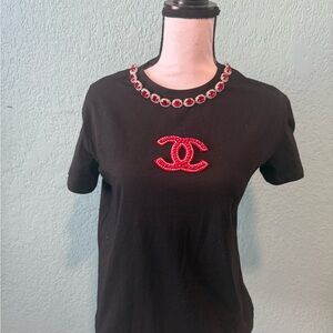 Black T-Shirt with Red Embellishments